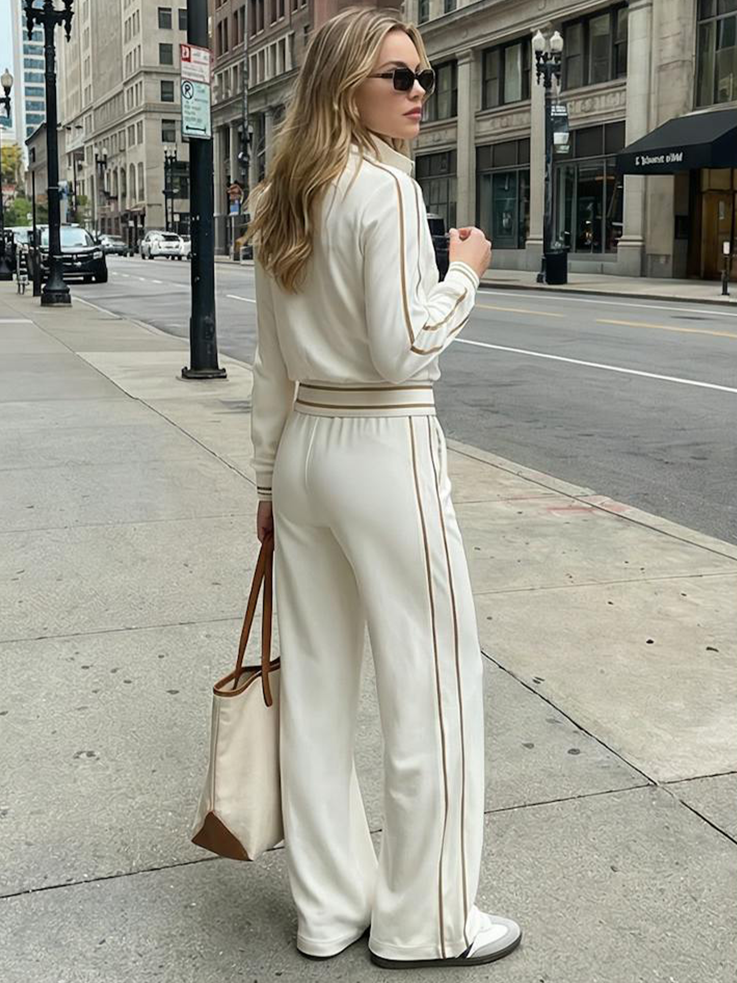Women's Stylish Casual White Long-sleeved Top And Trousers Set