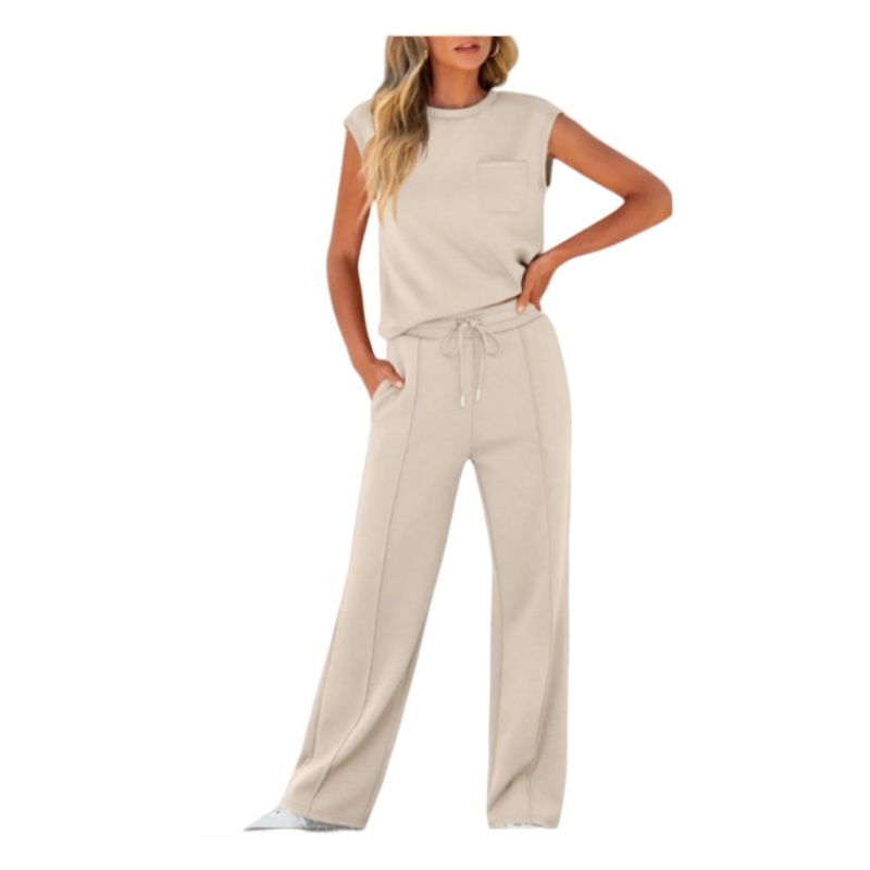 Women's Casual Solid Color Sleeveless Sports Suit, Everyday Ease Comfort Two-Piece Set